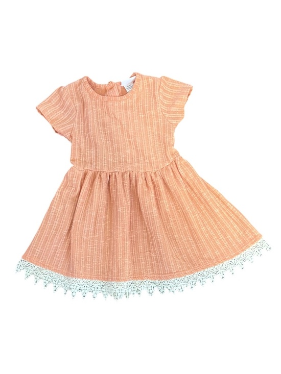 Little Lass Other - Little Lass Peach Dress Girls 5T Lace Hem Short Sleeve Boho Twirl